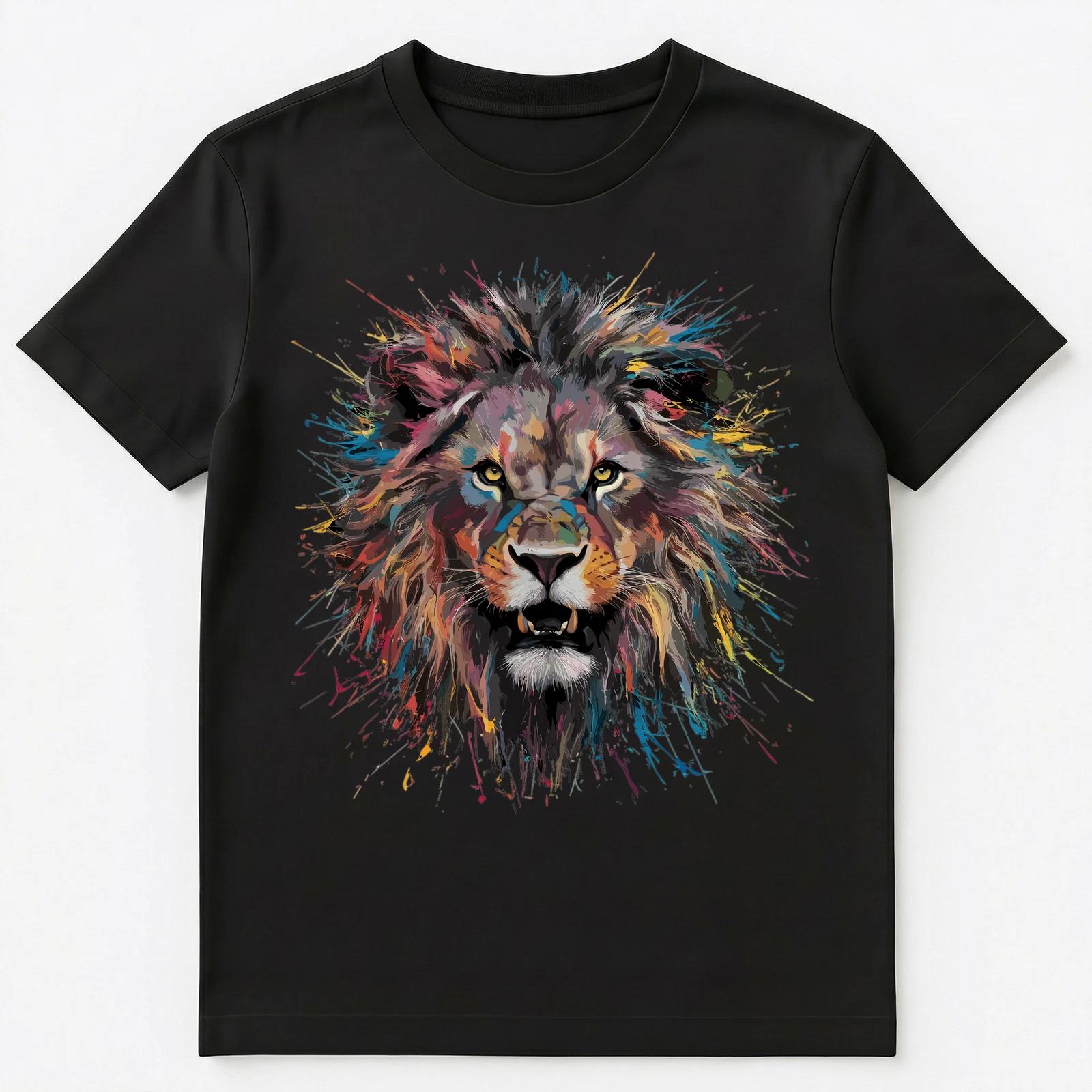 

Colorful Paint Splash Lion Face Art Graphic Unisex T-Shirt 4XL