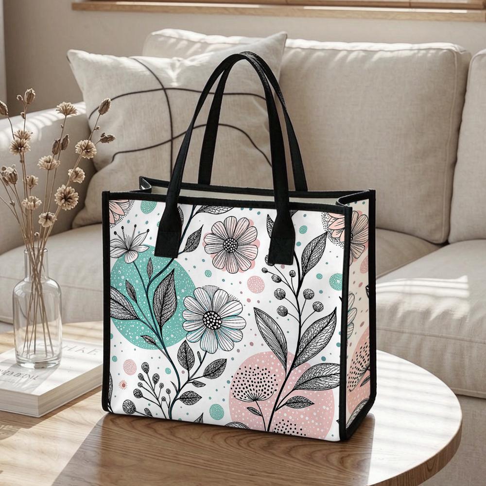 Women Casual Large Tote Bag Fashion Aesthetic Floral Print Shoulder Bag for Daily Use