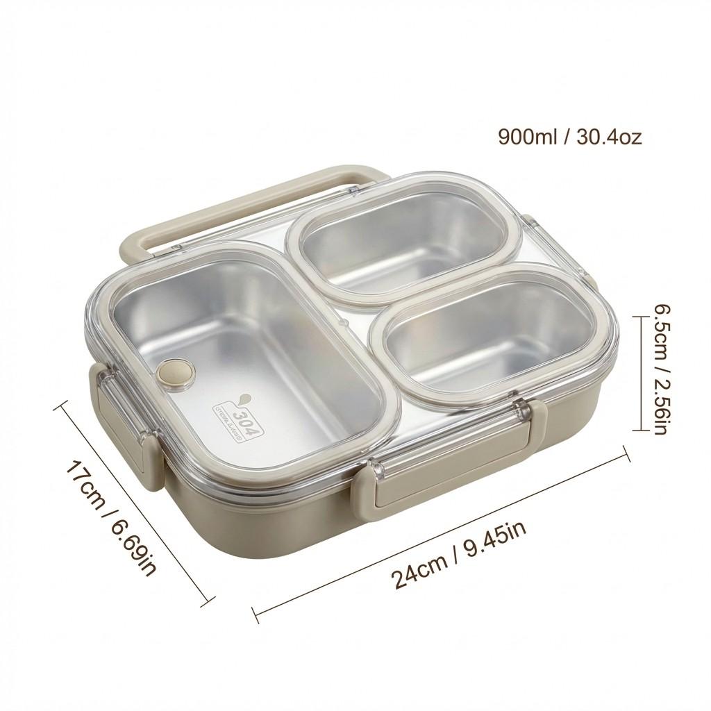 

Large Capacity Bento Lunch Box with Compartment Microwave Heatable Leak-proof 304 Stainless Steel Food Container for Students