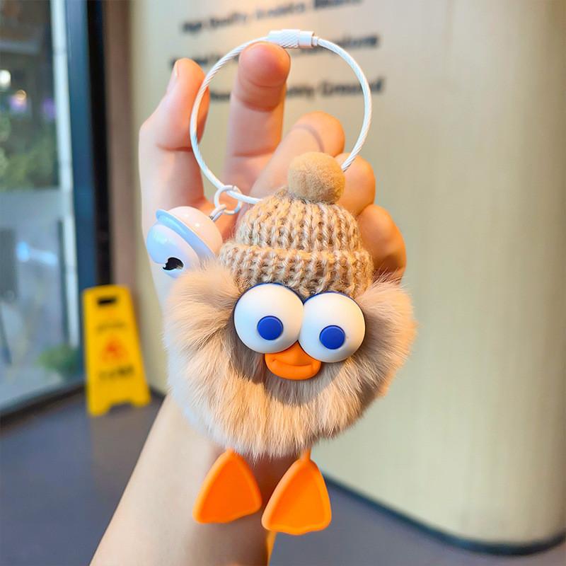 Rabbit Rex Stylish Fur Duck Keychain Plush Doll Bag Accent In Orange