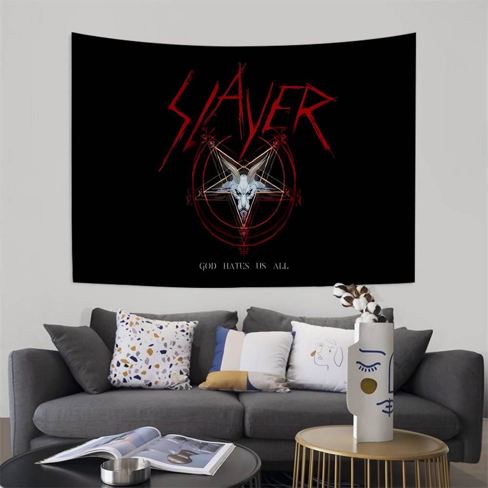 SSlayer HHeavy MMetal Band Cartoon Tapestry Art Science Fiction Room Home Decor Wall Hanging Home Decor