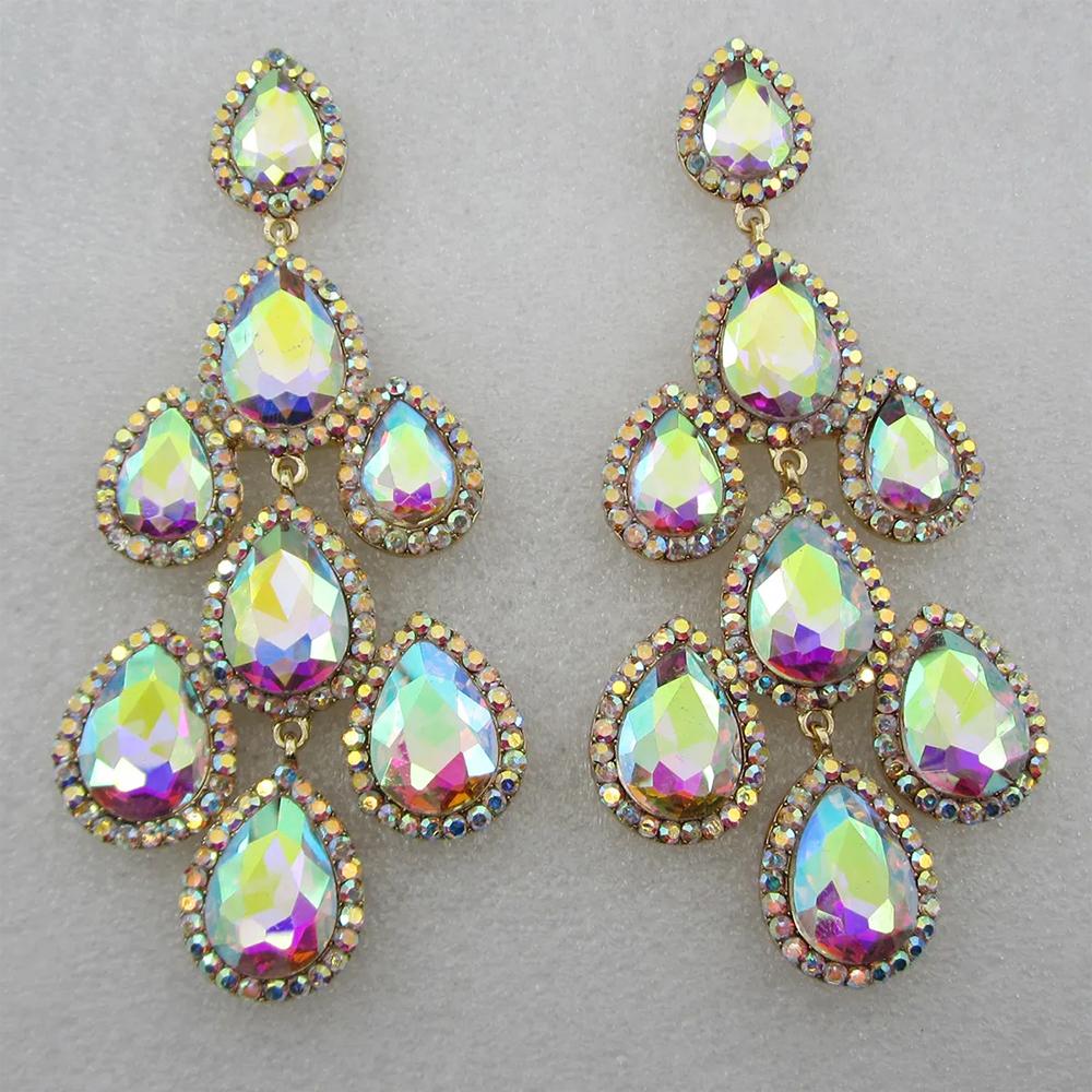 Stonefans Rhinestone Water Drop Earrings  Large for Women Accessories Statement Crystal Dangle Earrings Trending Jewelry Silver