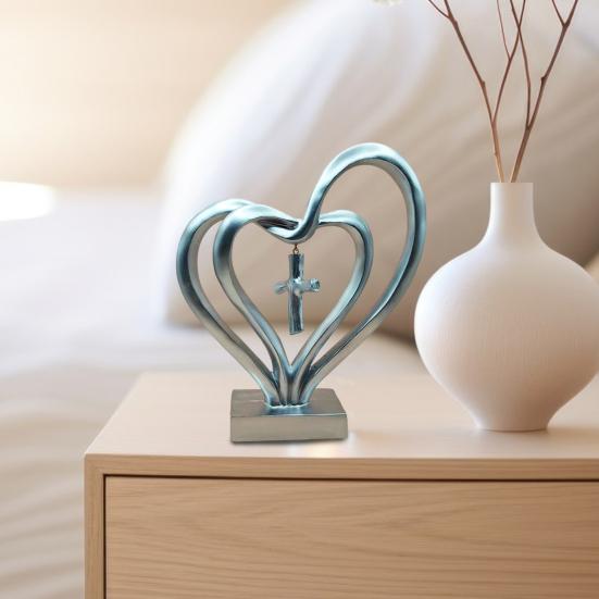 Double Love Heart Figurine Twisted Heart Shaped Resin Statue Sculpture Home Office Bookshelf Desktop Decoration Ornament