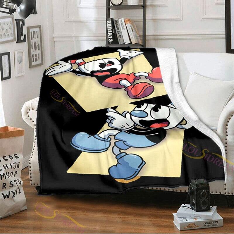 Playroom Cuphead and Mugman Pattern Flannel Blanket Cozy Bed Blanket Lightweight Soft Throw Blanket Sofa Quilt for All Seasons