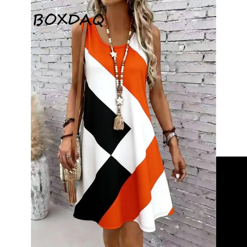 Fashionable Women s Sleeveless Dress3D Casual Color-printed Casual Dress 2XS