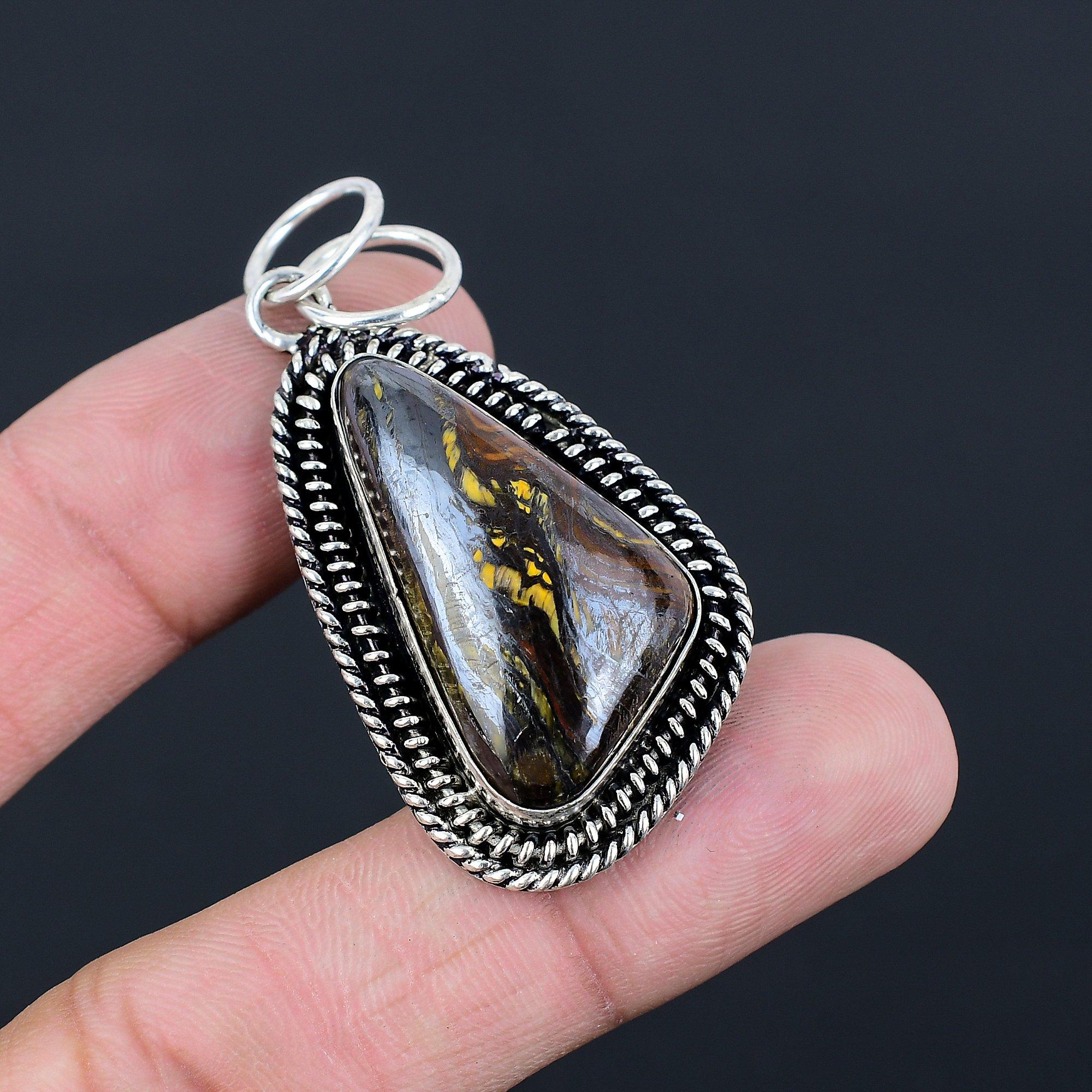 Daughters Day Deal Natural Iron Tiger Eye Sterling Silver Bezel Pendant Jewelry