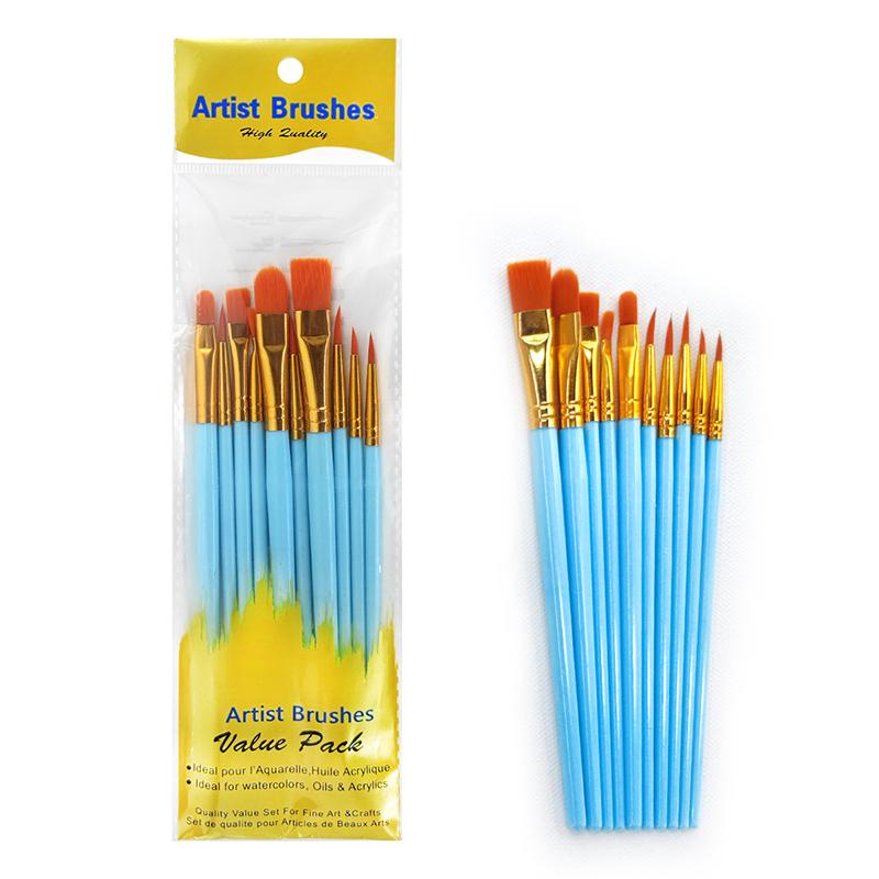 10Pcs Professional Artist Paint Brushes Set Multi-Functional Nylon Round Pointed Flat Tips Hook Line Paint Brush