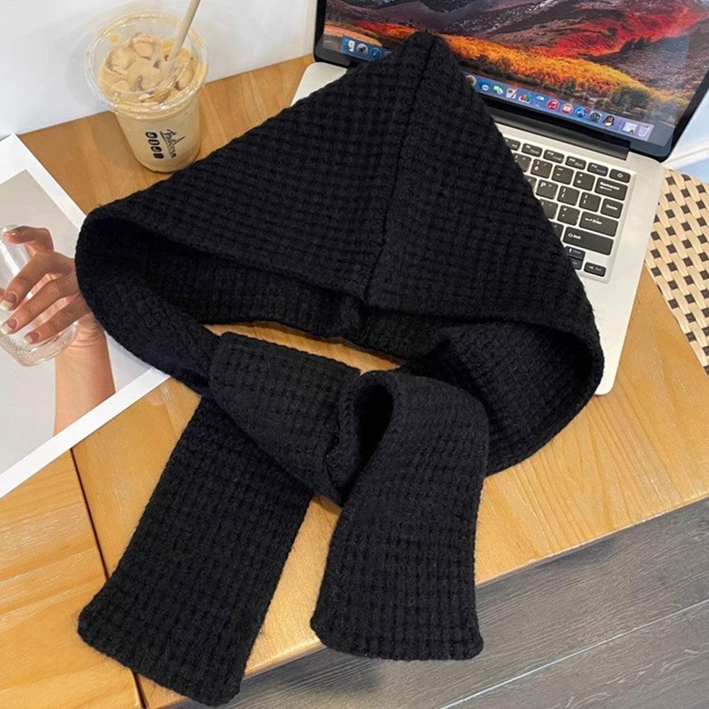 

Защита ушей Женская балаклава Шапка Вязаный шарф Шапки с капюшоном Зимний шарф Шапка Зимняя теплая чёрный