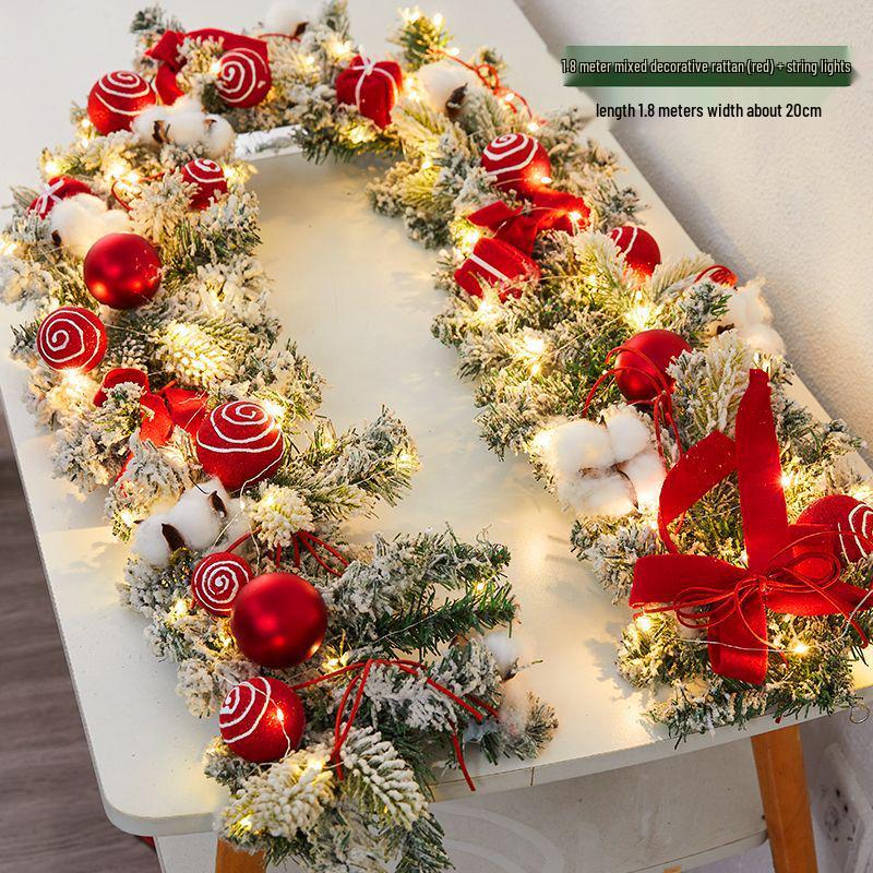 Encrypted Snowing PE Rattan Garland with Flocked Snow for Window & Wall Hanging