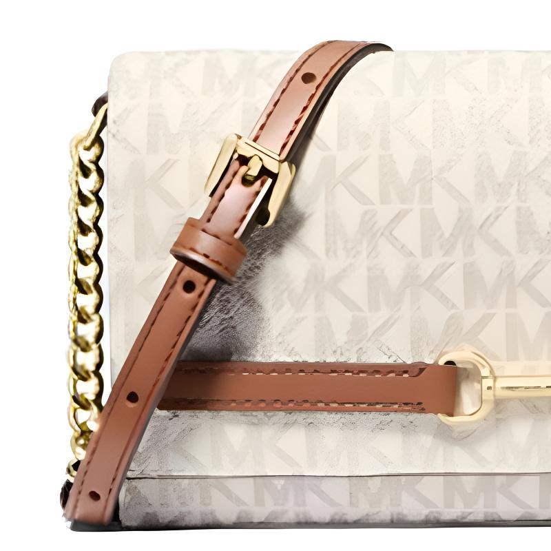 Michael Kors Carson Horsebit Adjustable Chain Shoulder Strap Magnetic Closure Faux Leather Shoulder Crossbody Bag Large Women's Vanilla White