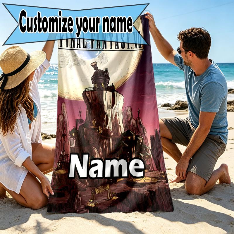Custom Name Personalized Final Fantasy Print Beach Towel, for Trip Camping Beach Party Home Decor, Birthday Gift for Family & Friends