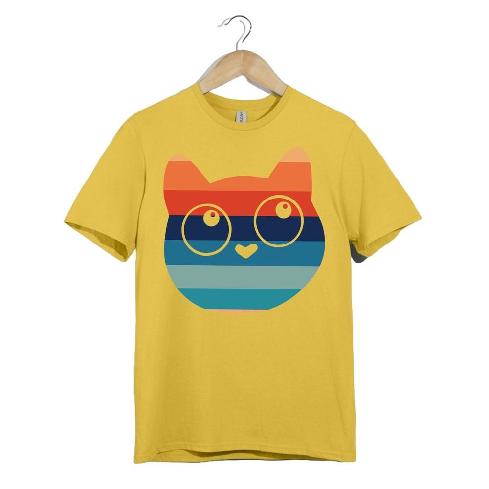 Retro Striped Cat Face Unisex T-Shirt Funny Vintage Kitten Graphic Cute Animal