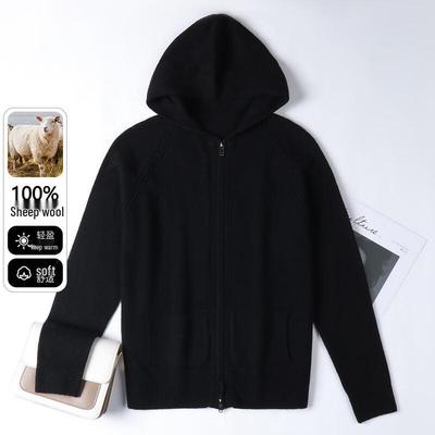 Women's 100% Merino Wool Hooded Cardigan Sweater