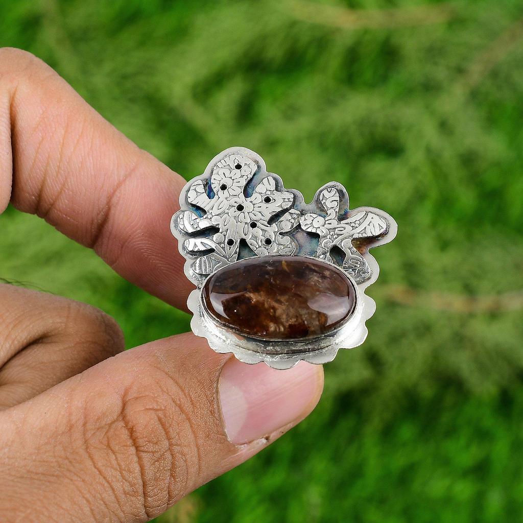 Gift For Women Solitaire Adjustable Ring 925 Silver Natural Elestial Quartz
