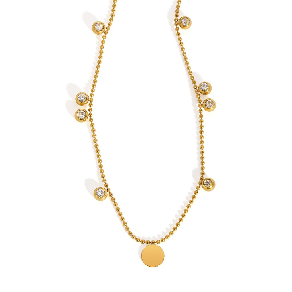 Wind Jewelry, Stainless Steel Disc Bead Chain Necklace, Slightly Inlaid Zircon Women'S Collarbone Chain Nc-2491