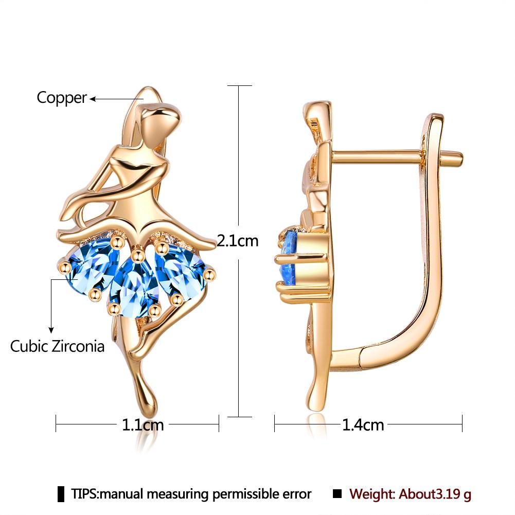 Blue Teardrop Zircon Clip Earrings Ballet Shape Gold Plated Jewelry Women Earring