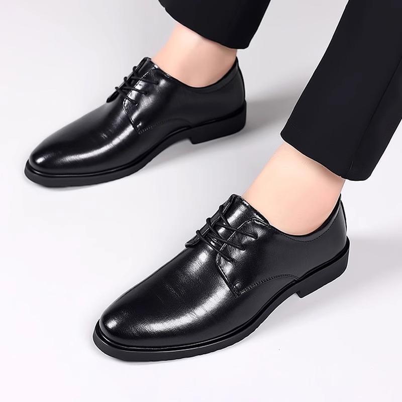 Mens Premium Leather Dress Shoes British Style Formal Oxfords Wedding Groom Breathable Business Derby Shoes Non-Slip Sole Autumn
