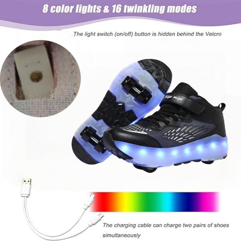 Children's Roller Skates Casual Skateboarding Shoes Sneakers Children's Sports Shoes Roller Skates LED Lights USB Rechargeable
