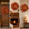 Door Wreath with Maple Leaves and Berries Artificial Fall Plump for Porch