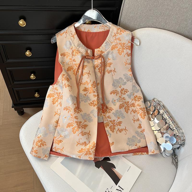 

Жилет жилет женский жаккардовый жилет топ ранняя весна новый ретро бахрома пряжка большой размер жилет XXXL [Recommended 138-75kg] оранжевый