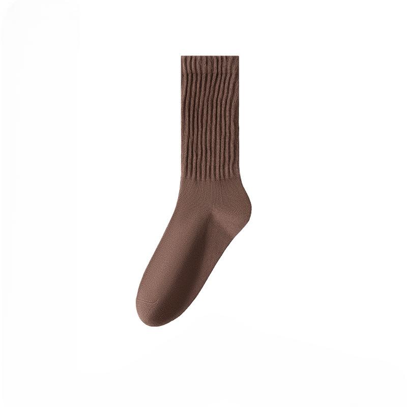 Female Autumn and Winter Retro All Match Pure Color Warm Sweat Absorbing Breathable Tube Stack Socks