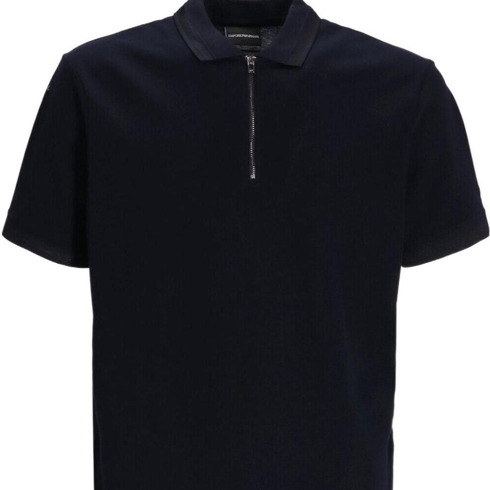 Emporio Armani Solid Color Polo Collar Straight Half-Zip Short Sleeve Polo Shirt Men tops Navy-Blue 3D1FE51JTKZ0920
