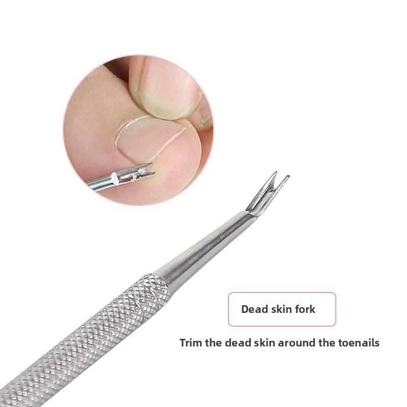 Stainless Steel Dead Skin Fork Double Head Dead Skin Push Inlay Nail Picker Nail Trimmer Nail Groove Inlay Cleaning Tool
