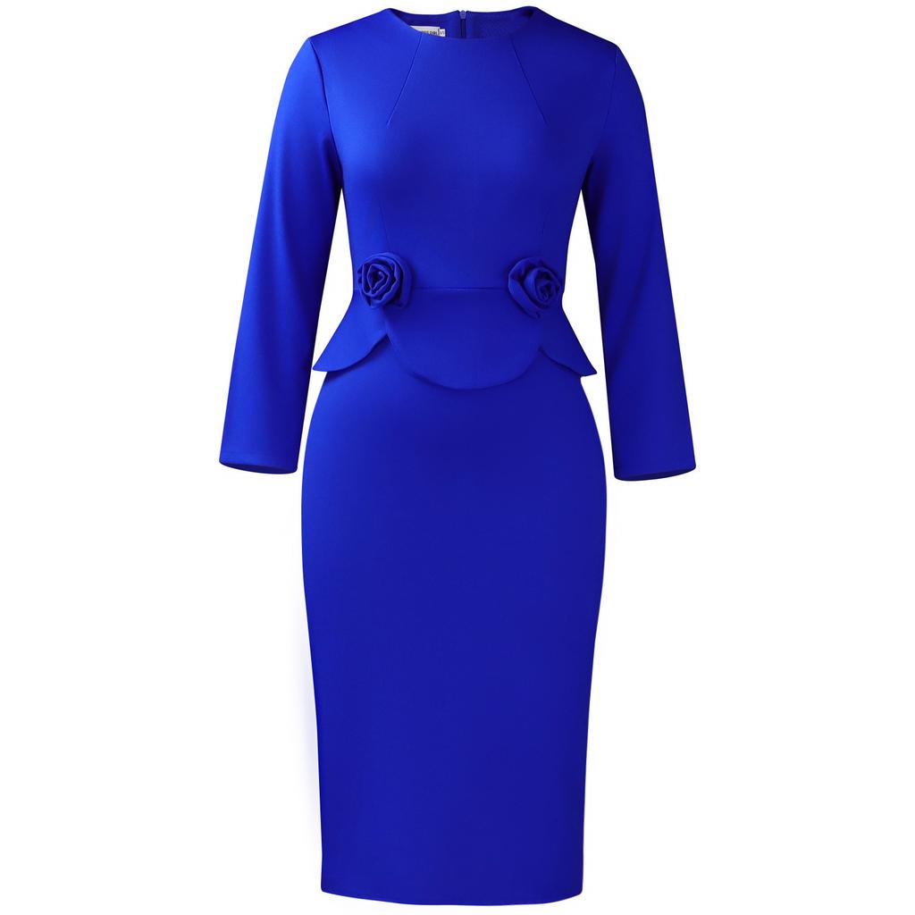 Long Sleeve Bodycon Dress with 3D Flower Details