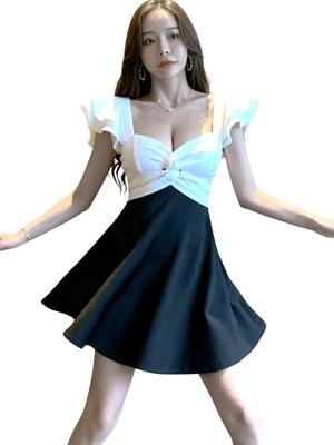ISLAYCAOLILA CT9 Eos Mini Club Party Flared Mini Dress with Cross Open and Size Women's Dress, Dress, Dress, Front, Ruffles, Sleeveless, Back,