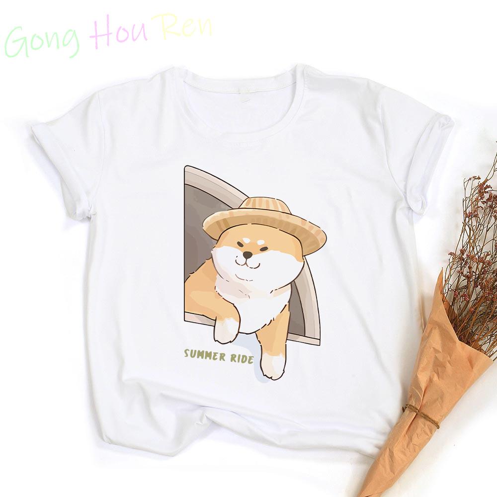 Kawaii Corgi T-shirt Woman Clothing Funny Animal Print Graphic T Shirts Tops Casual Harajuku  Women's Sumer Clothes Short Sleeve