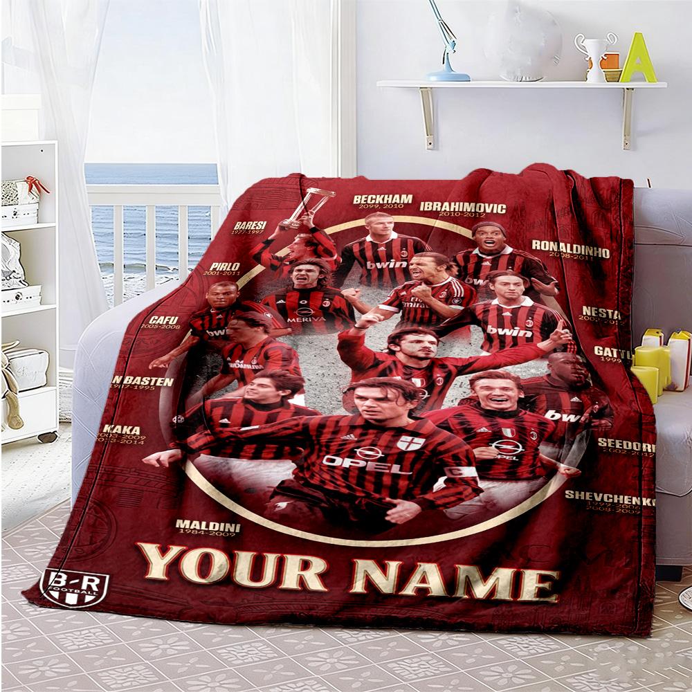 Ac Milan Personalized Name Blanket Multi-purpose Customizable Blanket Warmthful Decor Throw For Sofa Chair Office Couch All-Season Use