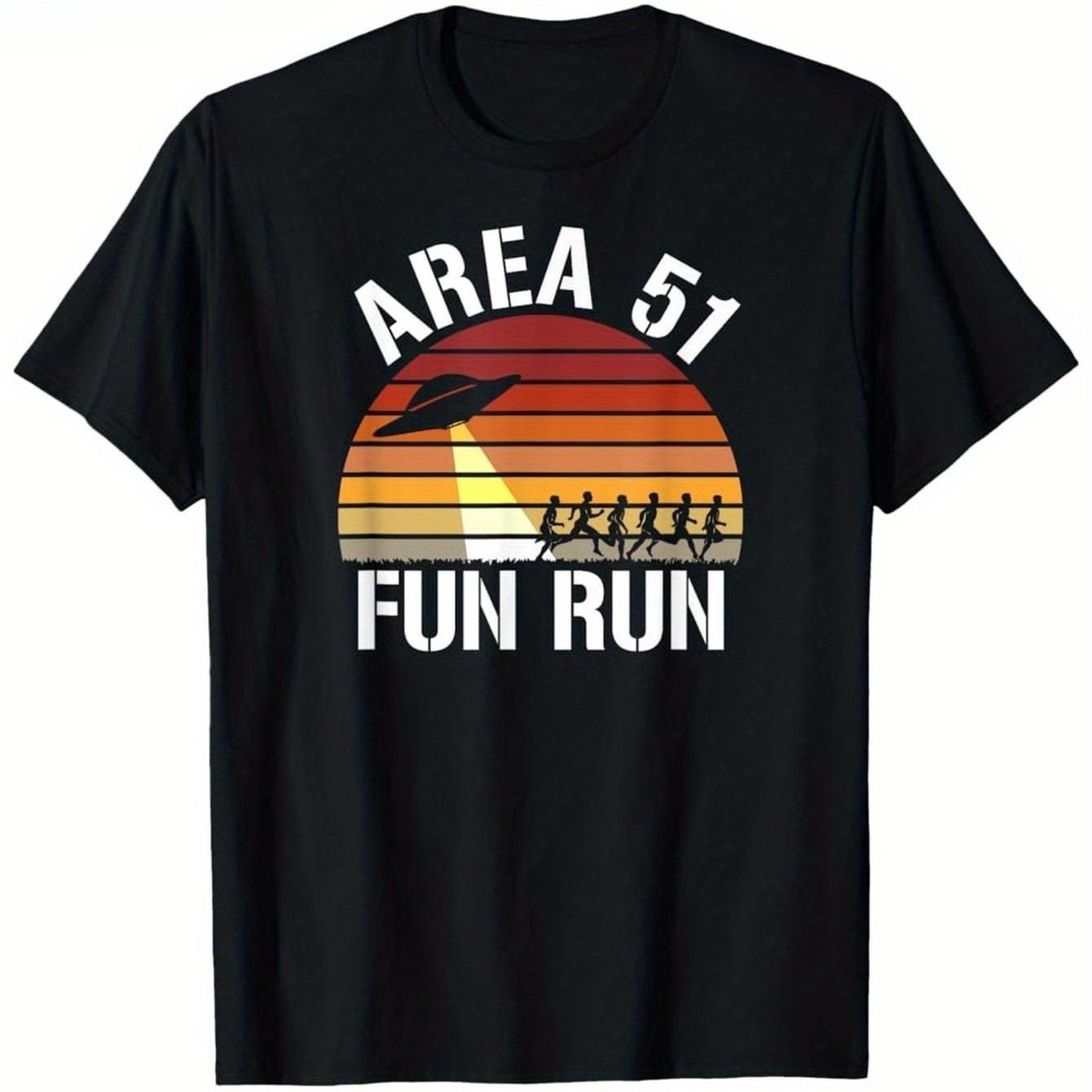 Area 51 Fun Run T Shirt I Aliens UFO Roswell Alien TShirt 100 Cotton ONeck Short Sleeve Summer Casual Mens Tshirt Streetwear S
