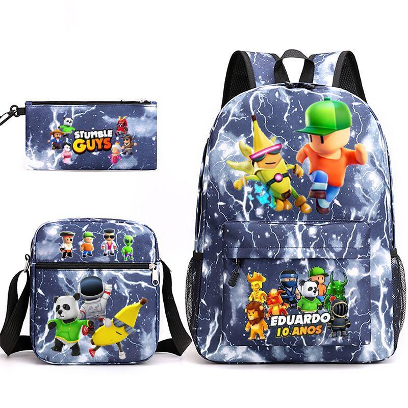 Large Capacity Schoolbag with Shoulder Strap; Student Three-piece Pencil Case Set