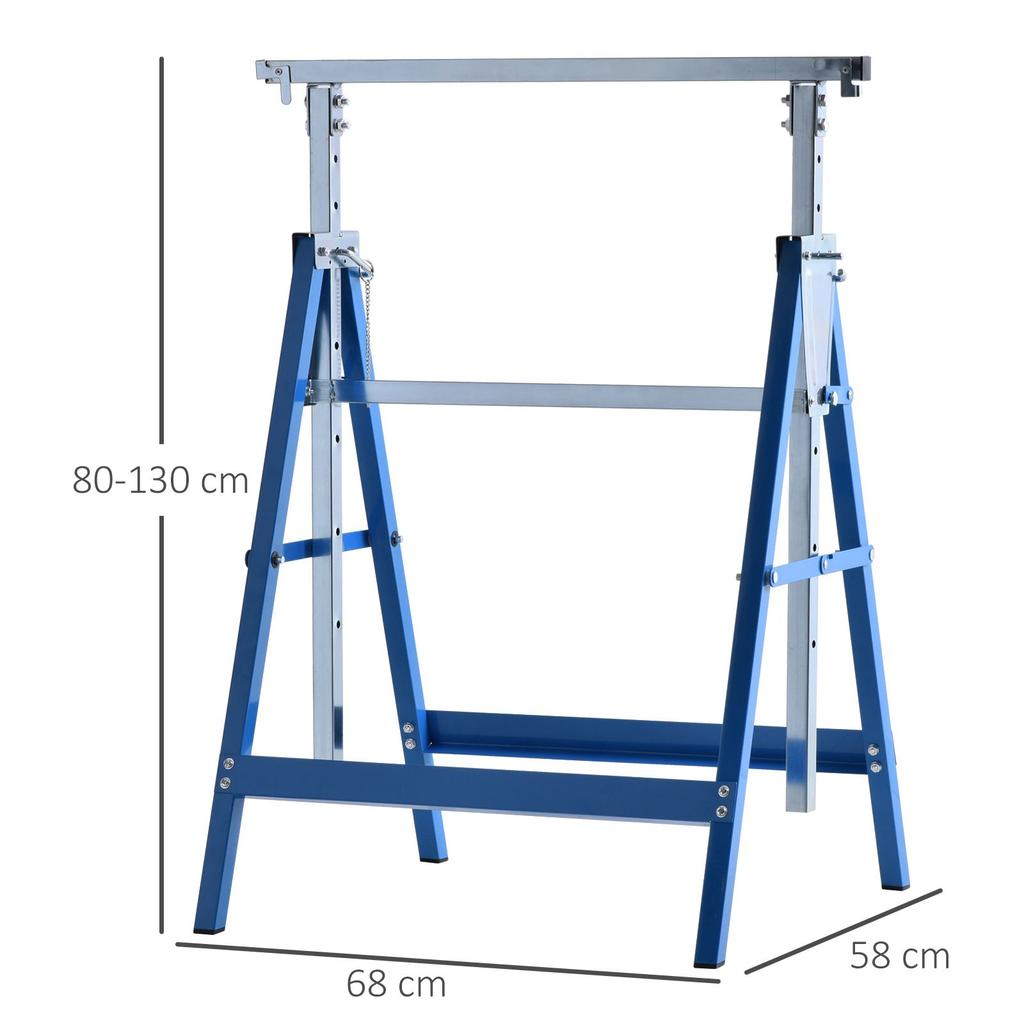 2-Piece Set Work Trestle, Load Capacity up to 200 kg, Foldable, Sawhorse, Height-Adjustable 80-130 cm, Scaffold Trestle Made of Steel