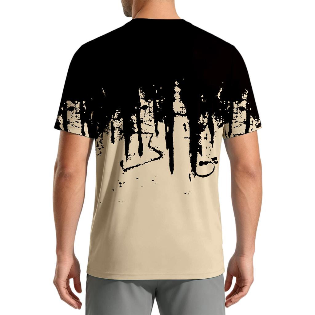 Men's Short Sleeve Crew Neck T Shirt with Abstract Paint Print Casual Fit Soft Polyester Top