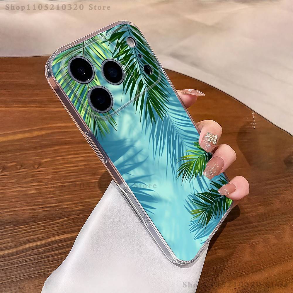 palm leaves Phone Case For iPhone 17,16,15,14,13,12,11 Pro,Max,Plus,X,XS,XR,SE4,E Mini Transparent Soft Cover