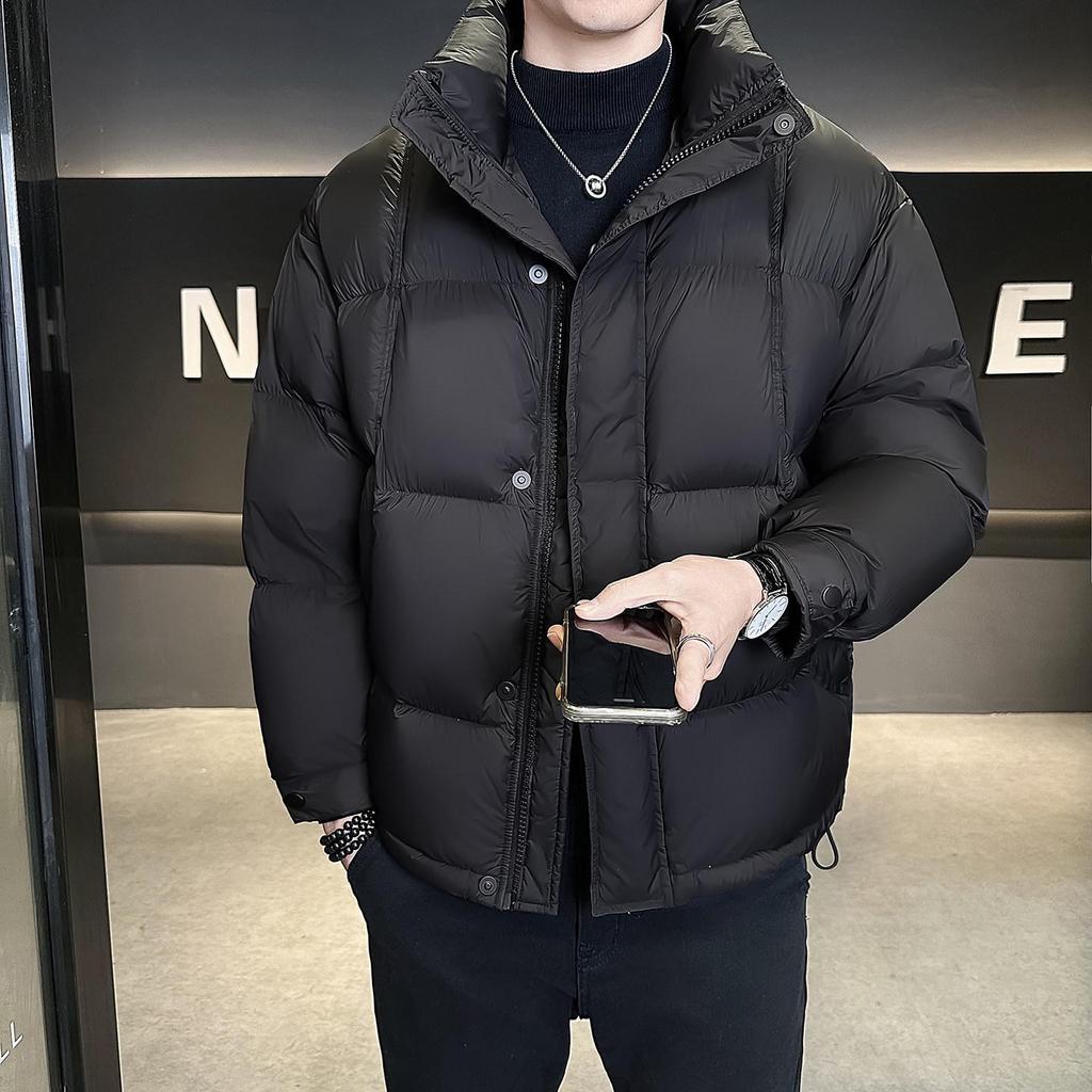 Men's American Style Thick Puff Down Jacket with Stand Collar - 90% High Fill Power, Trendy Loose Fit Outerwear
