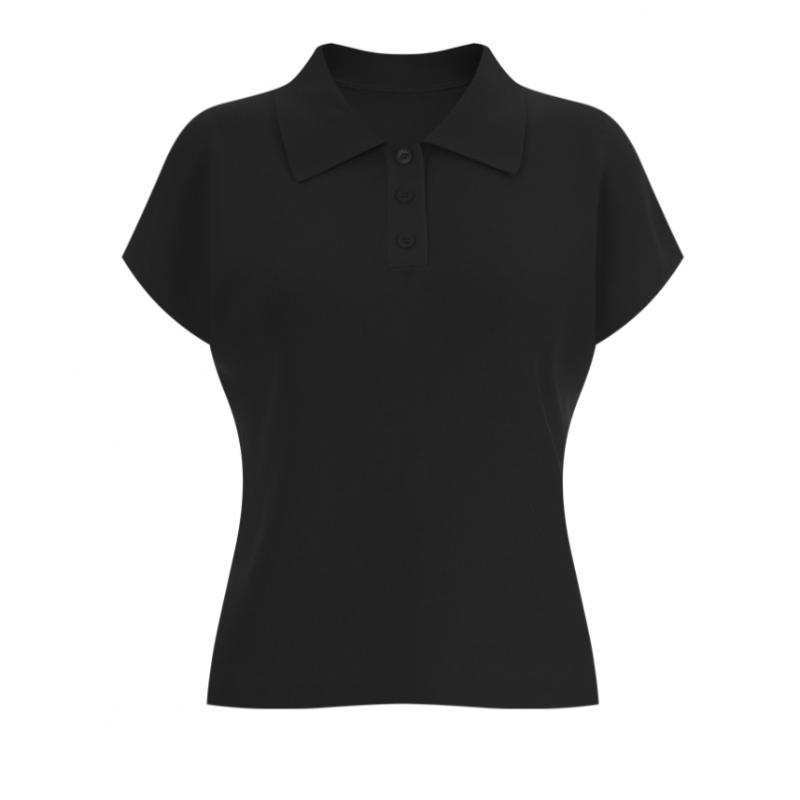 Shop Loa Women S Collar Neck Button Half Open Regular Fit Cap Sleeve Knit Tee