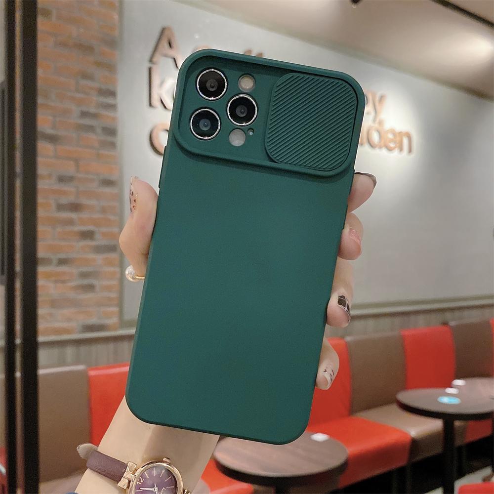 

Slide Window Camera Protect Phone Case for iPhone 17 16 Plus 15 14 13 12 Pro Max Matte Solid Liquid Silicone Shockproof Cover iPhone X