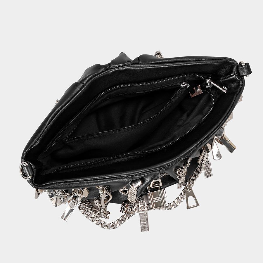 Punk Falten Knödel Achseltasche Mehrfach-Reißverschlusskopf Dekorative Damen-Schultertasche Babes Tragetasche