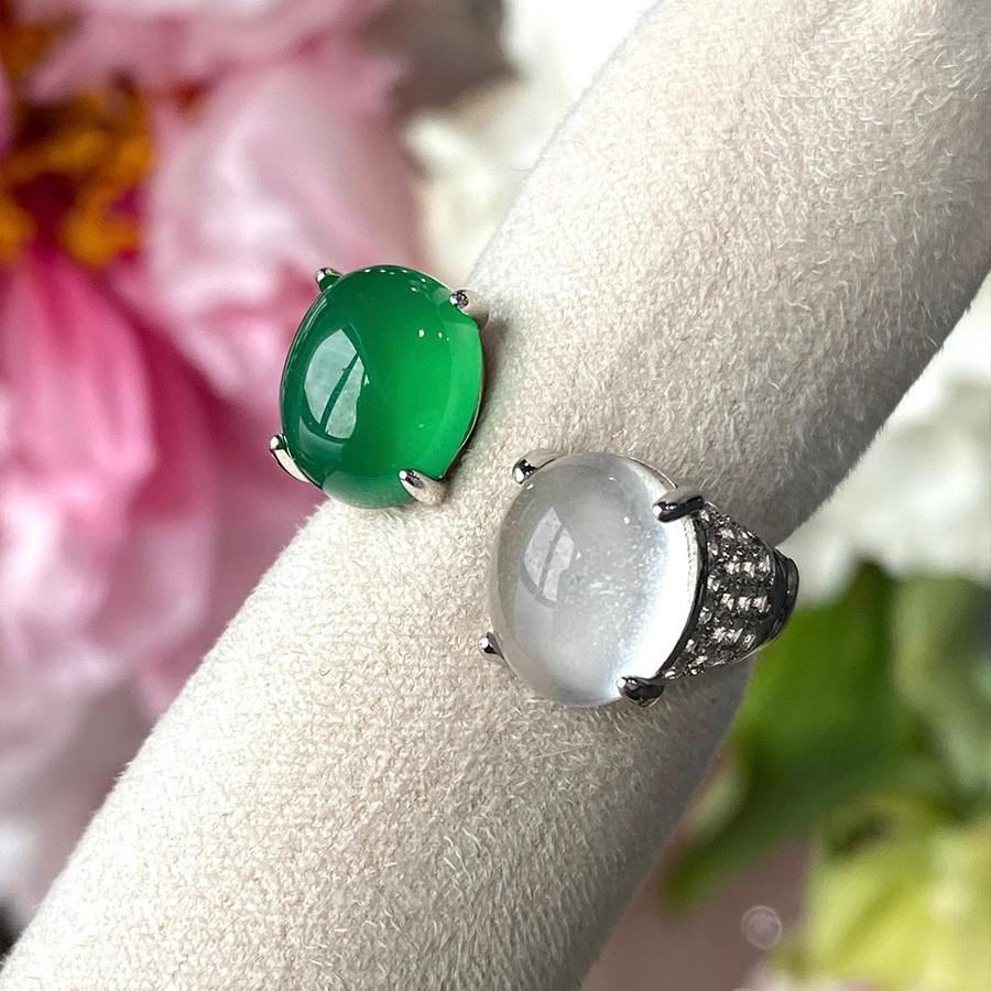 Chic 2024 Summer Fashionable Adjustable Flower Design Natural Jade Ring For Women