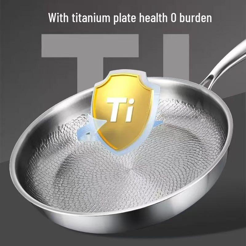 Premium Titanium Non-stick Hammered Frying Pan with Steel Layer, Ideal for Steaks, Flat-Bottomed Design