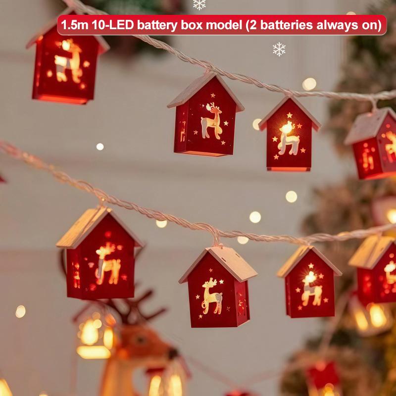 1Set Christmas Led String Lights Illuminated Wooden House Lights Christmas Tree Top Star Lights Starry Sky Decorative Lights