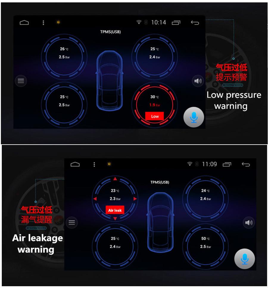Car Tire Pressure Alarm System  4 Sensors TPMS For ANdroid DVD Player USB Kits