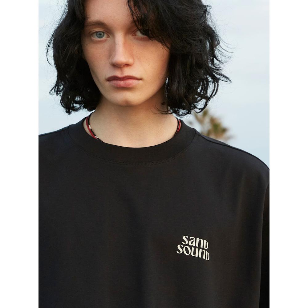 Saendeusaundeu (Unisex) Beach Graphic Oversized Short Sleeve T-Shirt Black