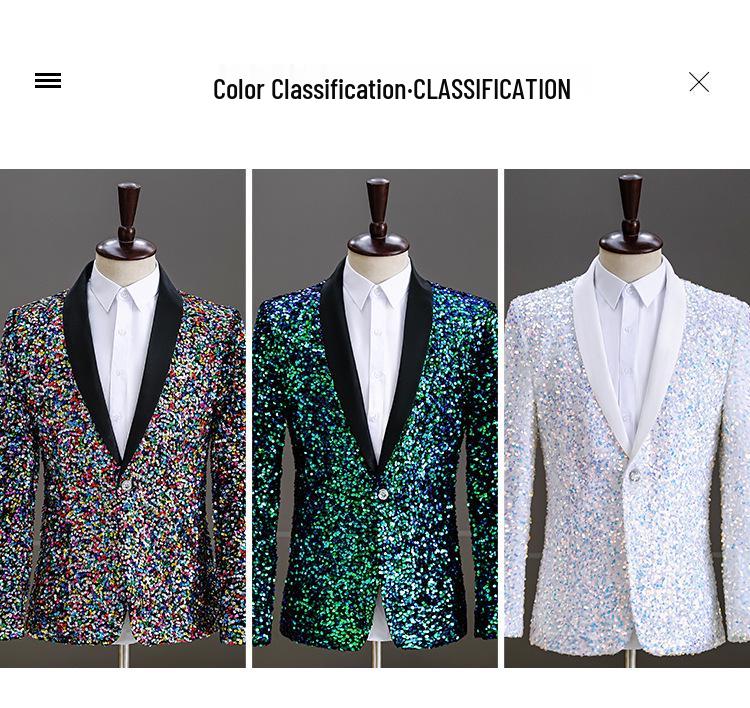Men's Iridescent Sequin Tuxedo Jacket - Ideal for DJs, Nightclubs, and Stage Performances