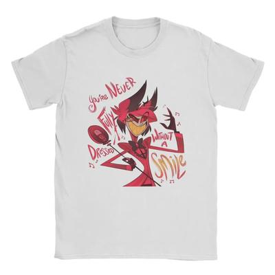 Herren Hazbins Hotels Alastor T-Shirt Baumwollkleidung Vintage Kurzarm Rundhals T-Shirt Bedrucktes T-Shirt
