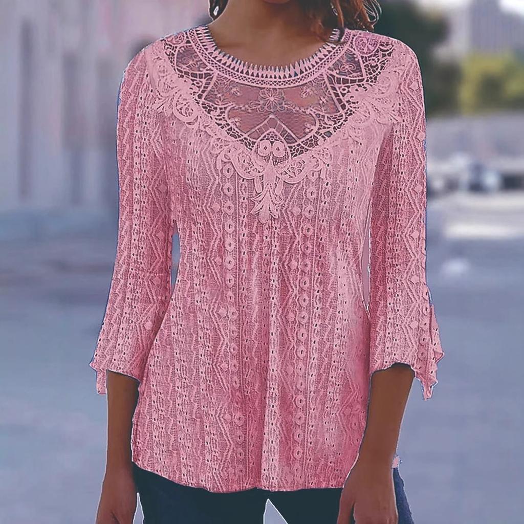 Damenmode Farbe Spitze Patchwork Lässiges Ausgeschnittenes Oberteil