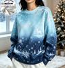 Women Christmas Snowflake Reindeer Fleece Sweatshirt Crew Neck Long Sleeve Loose Winter Warm No Hood Pullover