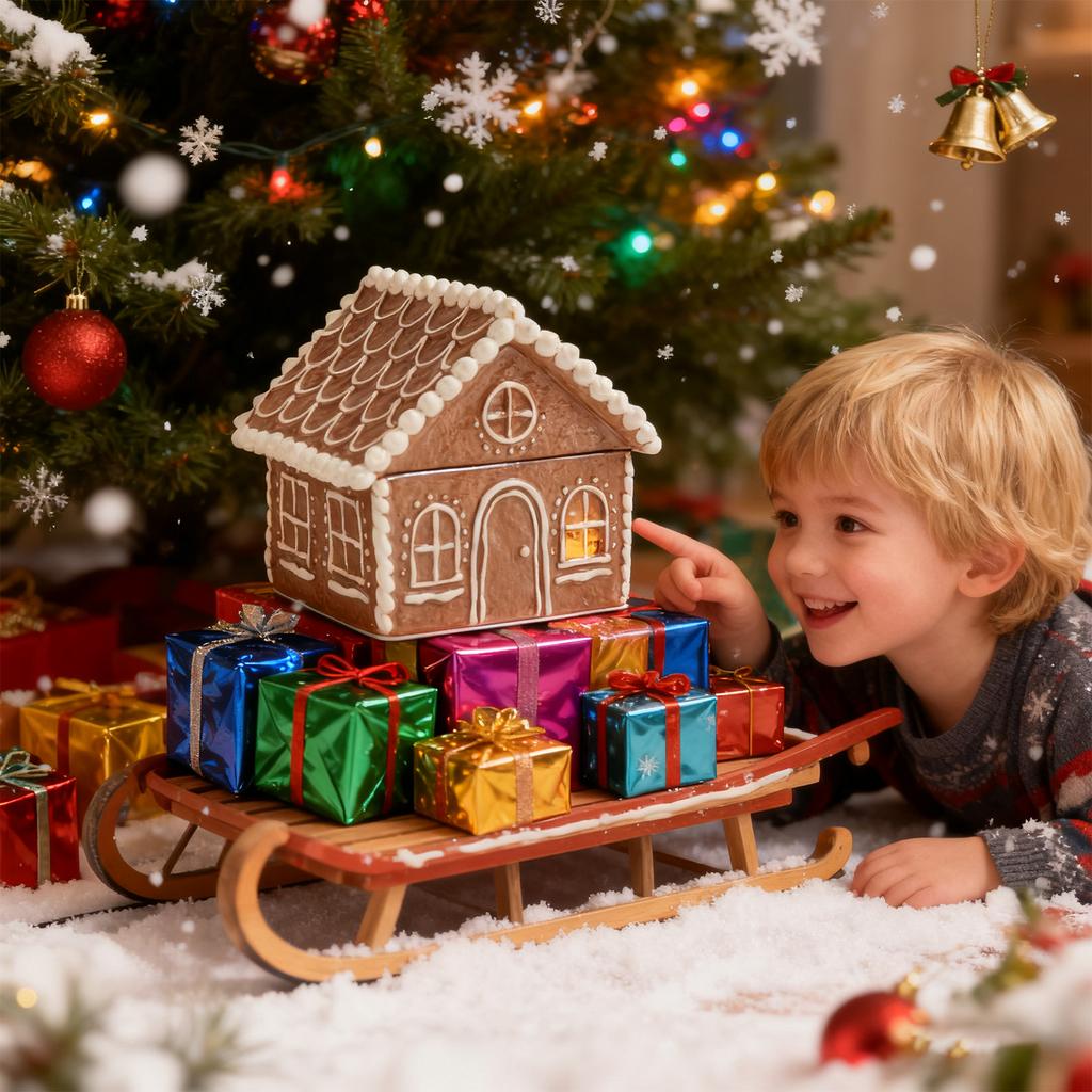 In The Shape Of A Gingerbread House, It Serves As Both A Christmas Decoration And A Sweet Storage Space.